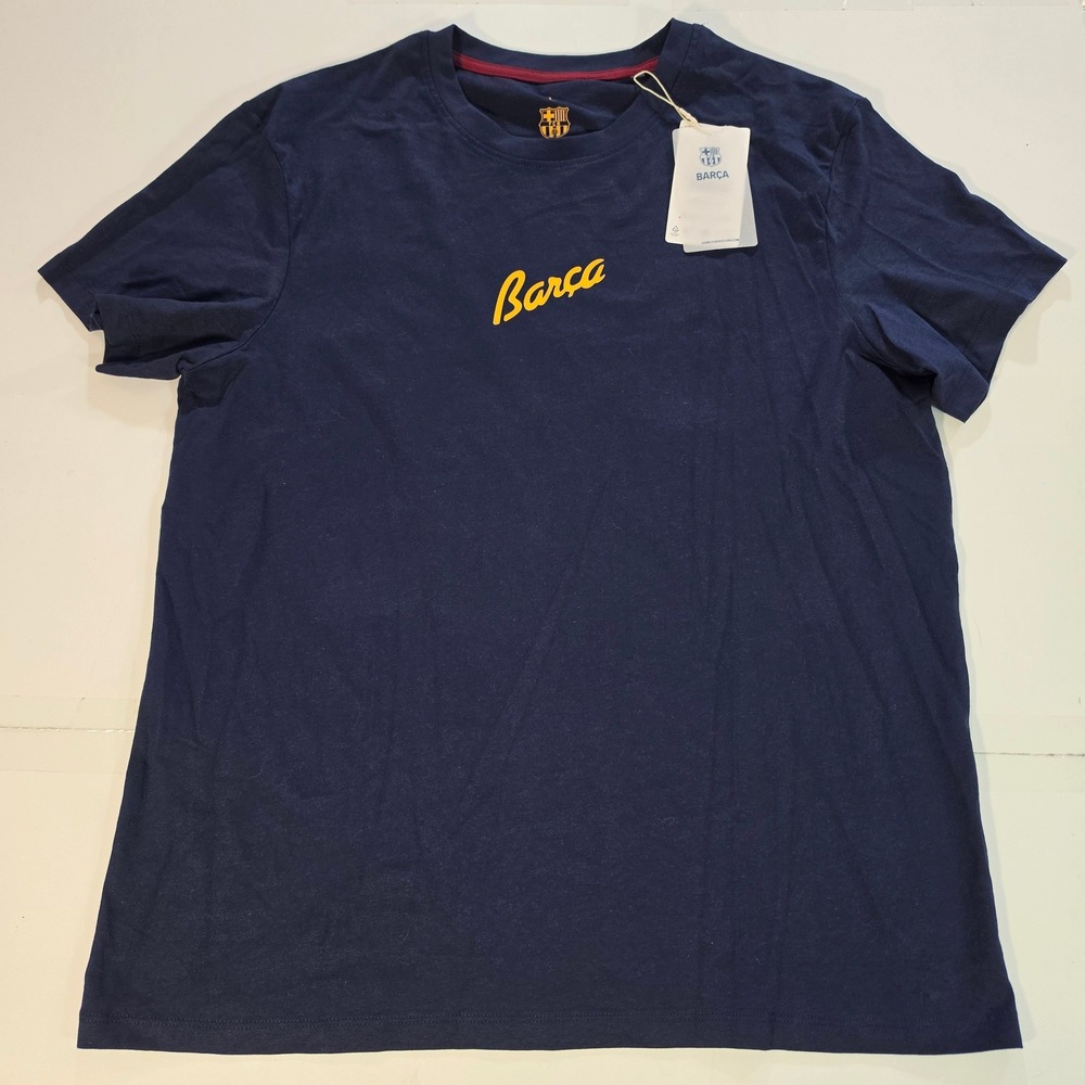 FC Barcelona Barca Mens Navy Blue Graphic T-Shirt Mes Que Un Club Size Large NWT